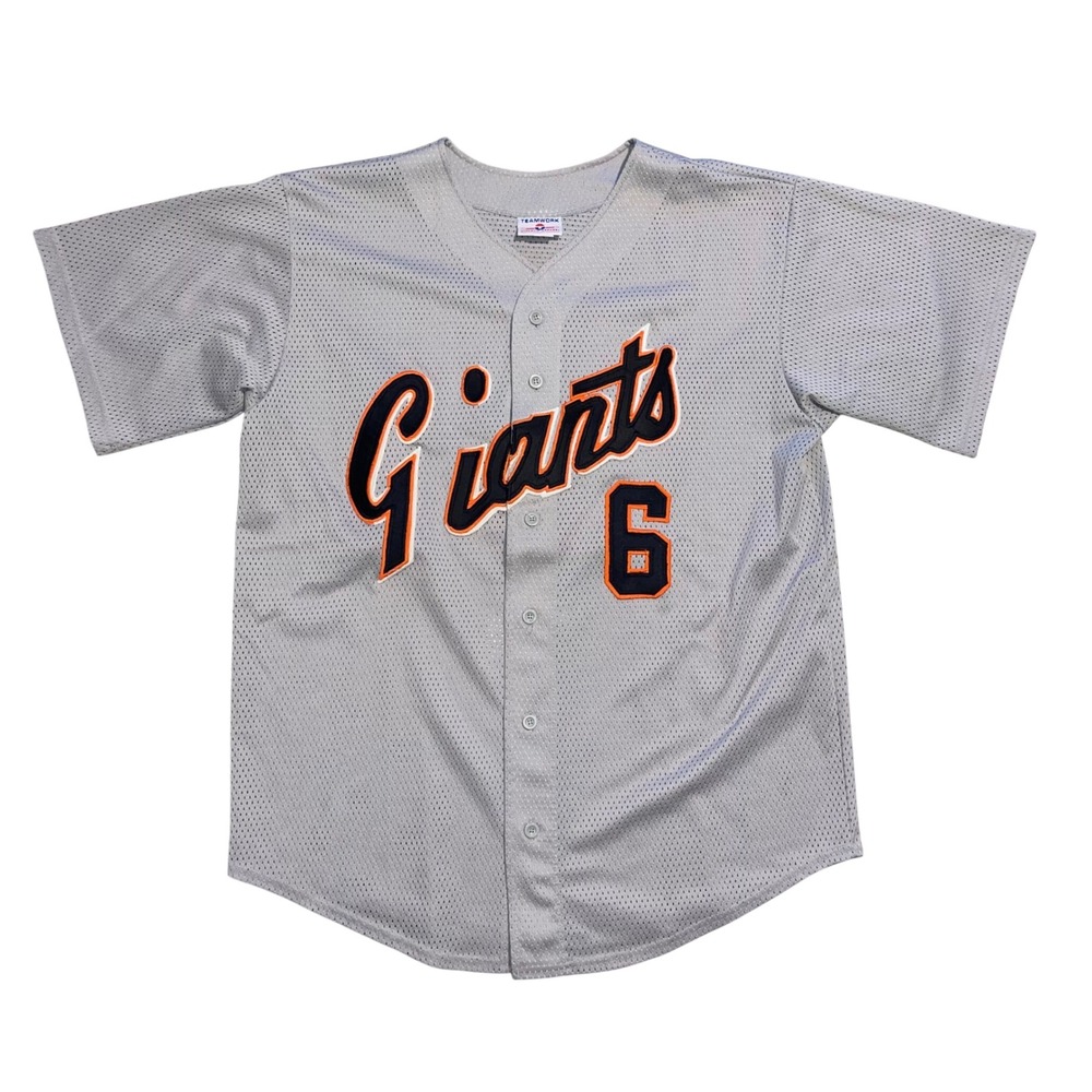 Teamwork Athletic Apparel Giants Jersey Mens 2XL Grey Mesh Baseball Button Up 6